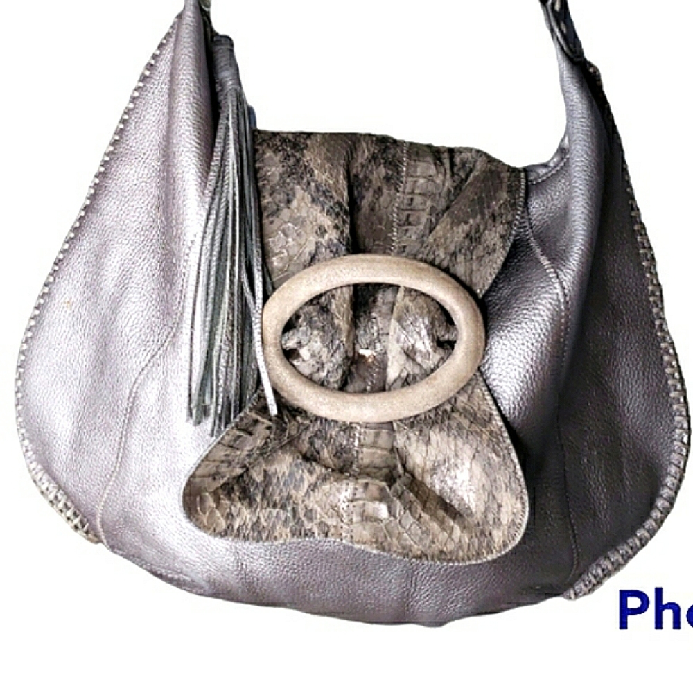 Suede Pebble Leather Metallic Mob Wife Boho Hobo Bag Carlos Falchi Snake Bag